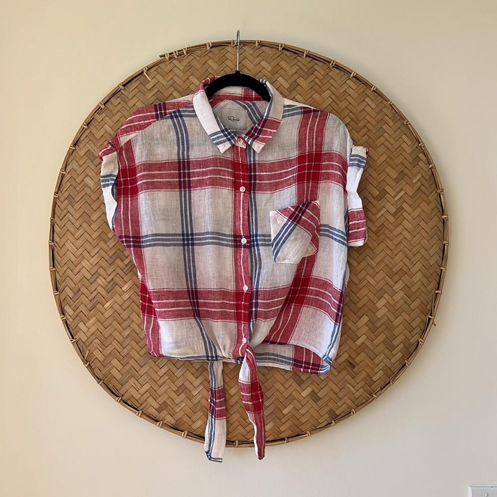 RAILS PLAID CROPPED TIE SHIRT AMELIE‎ CARMINE BLUE WHITE JULY 4 IVY LEAGUE PREP - Picture 4 of 12